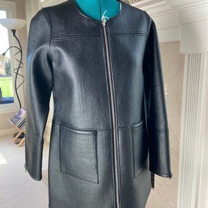 ETCETERA black leather to gray/black tweed reversible long jacket